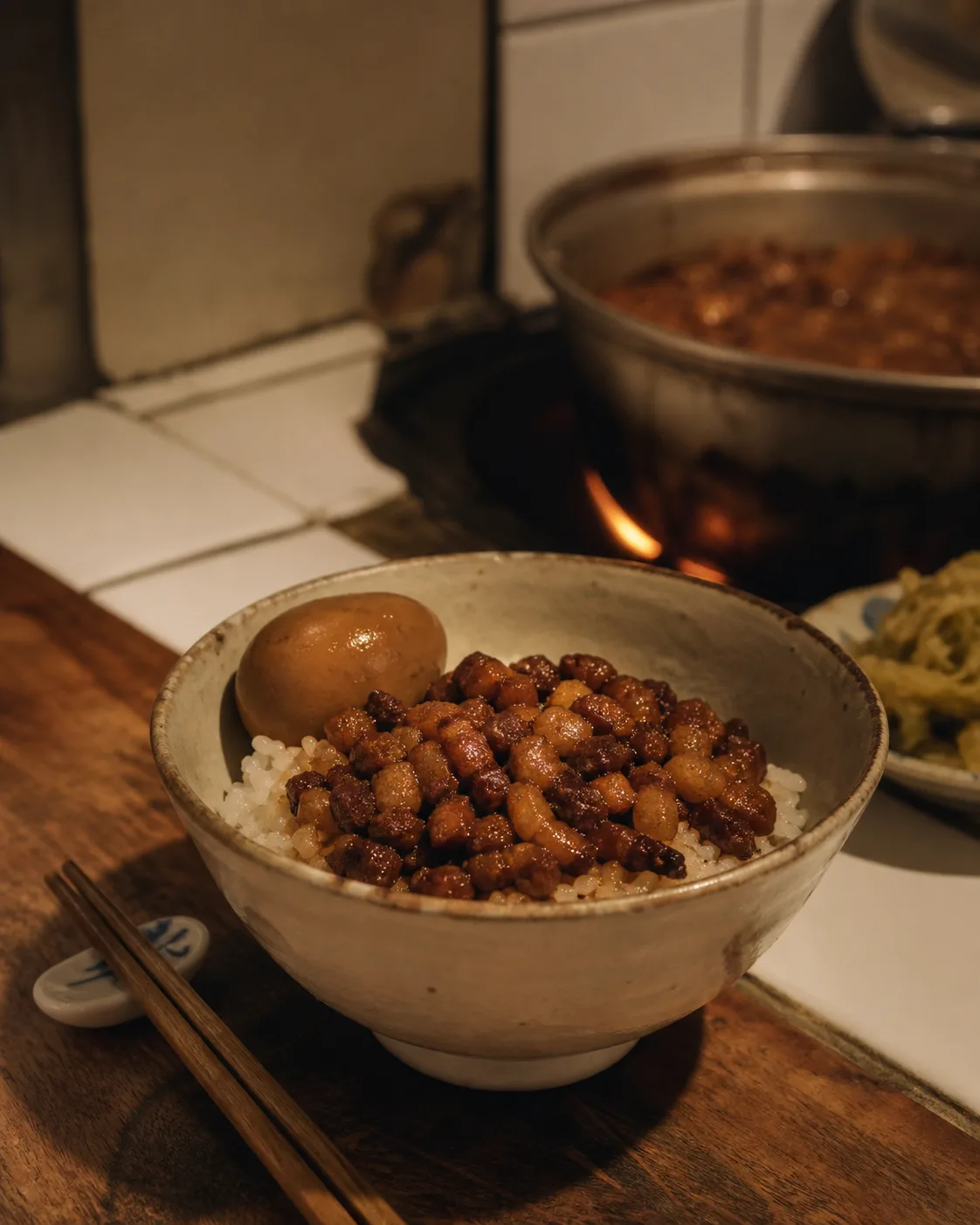 招牌滷肉飯與爐火暖光